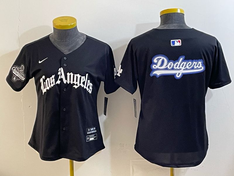 Women 2026 Los Angeles Dodgers Blank Black Game Nike MLB Jersey style 0017->women mlb jersey->Women Jersey